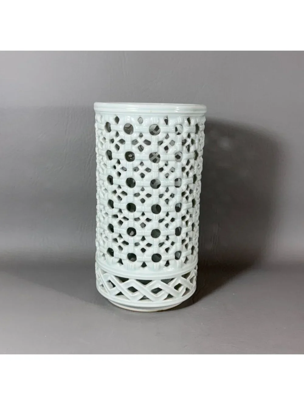 Vintage Chinese Celadon Openwork Ceramic Vase Reticulated Pierced Brush Pot Sign